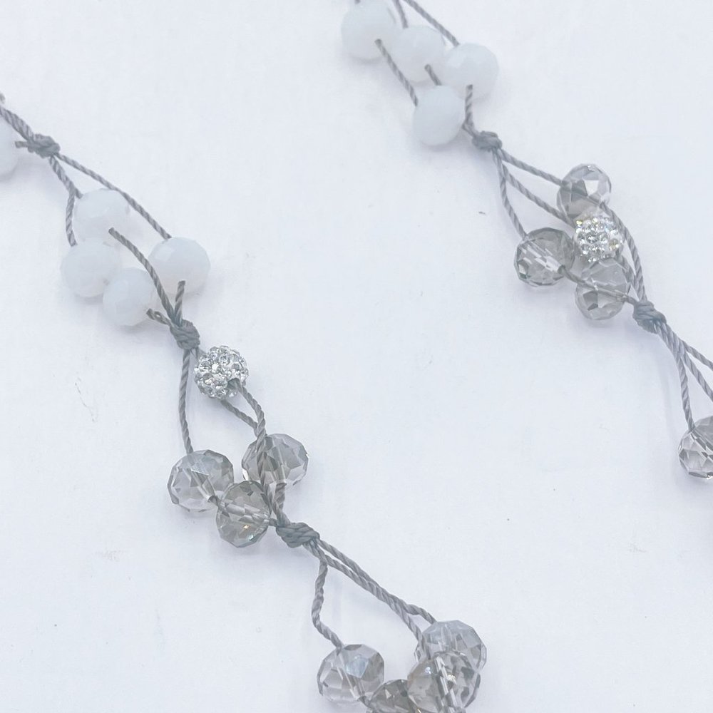 Chico's Silver Multi White & Crystal Small Beads Necklace Long - Picture 3 of 6